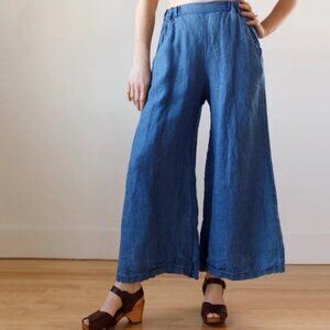 CP Shades Wendy wide leg palazzo blue linen twill pant, XS 2-4